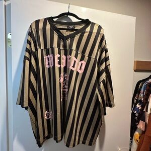 LALA Black and Tan Striped Jersey Top